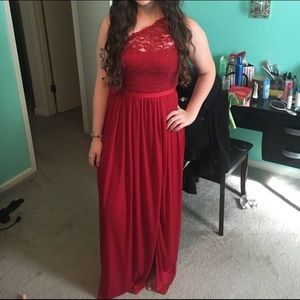 Red One Shoulder Lace Dress